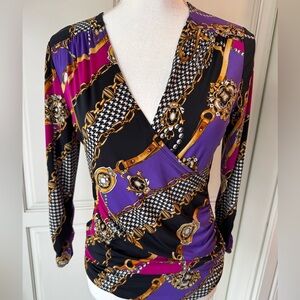 Cache Black and Purple Chain Print Blouse